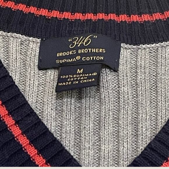 Brooks Brothers 346 M Sweater Vest | Gray Supima Cotton, V-Neck Knit Sleeveless - Picture 2 of 6